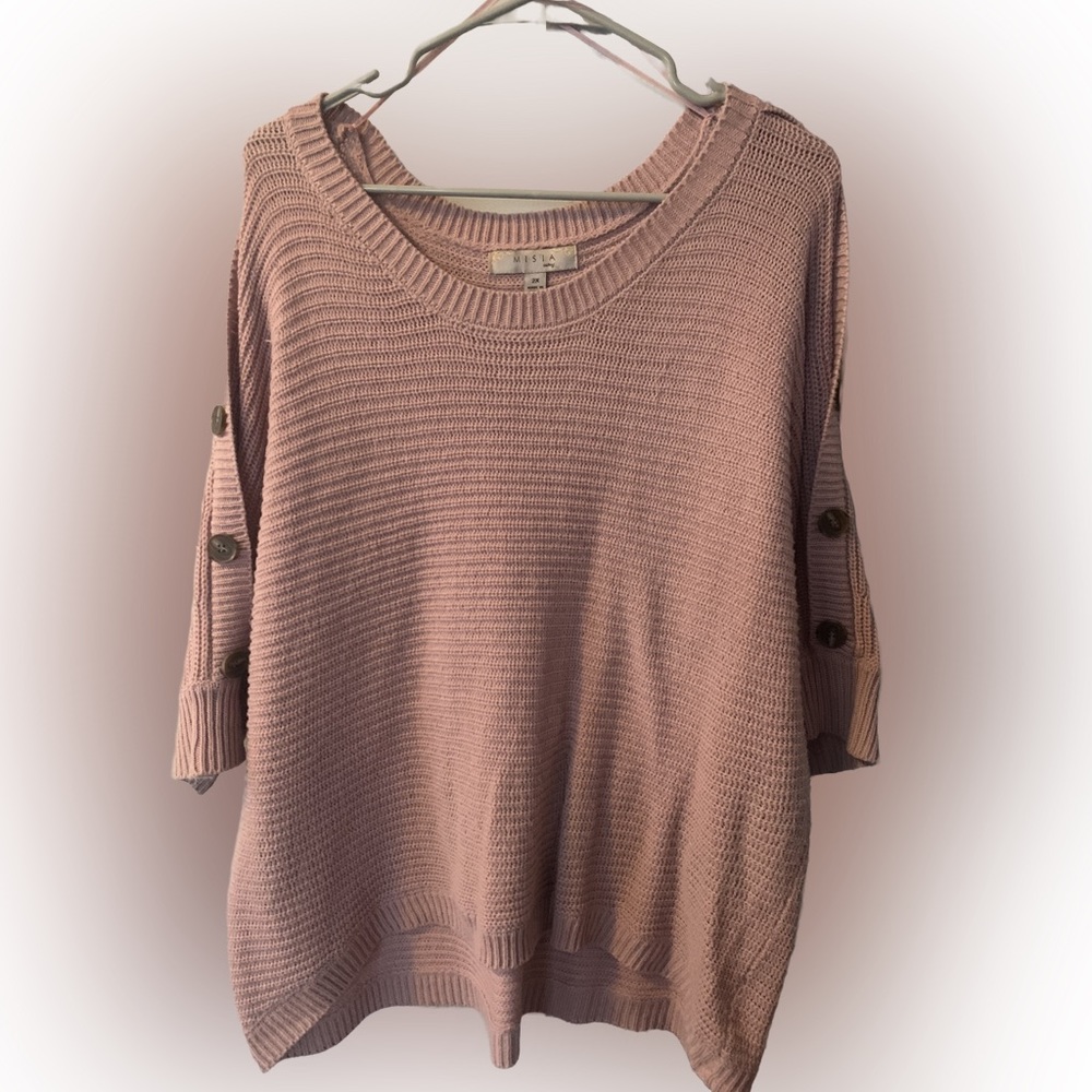 Misia Light Pink 3/4 Sleeve Off The Shoulder Knit Sweater 2X